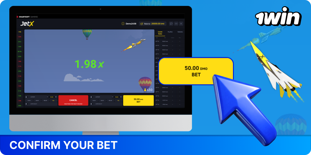 Confirm your bet to start playing JetX 1win