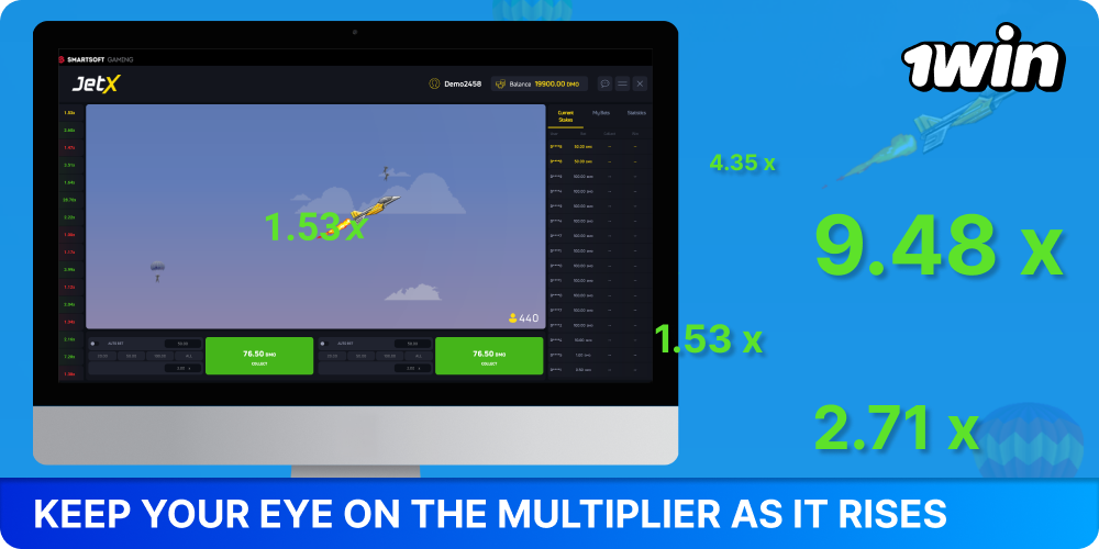 Watch the JetX 1win multiplier increase
