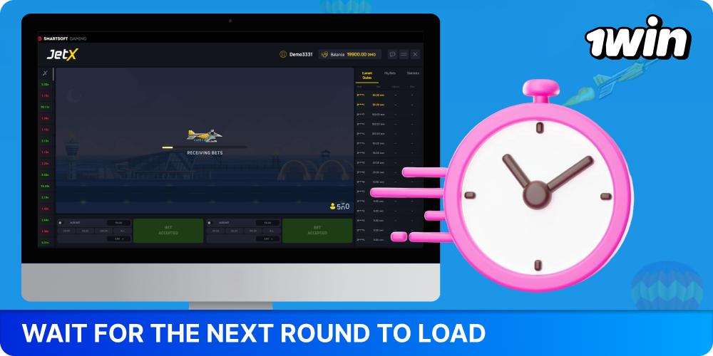 Wait for the next JetX 1win round to load and repeat the process