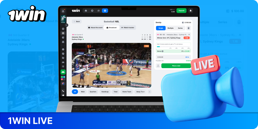 Live betting on 1win covers sports, esports, and darts, with odds updated in real time