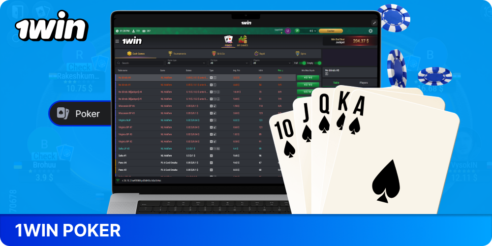 1win Poker offers tournaments, cash games, various stakes, fast-paced gameplay, and bonuses