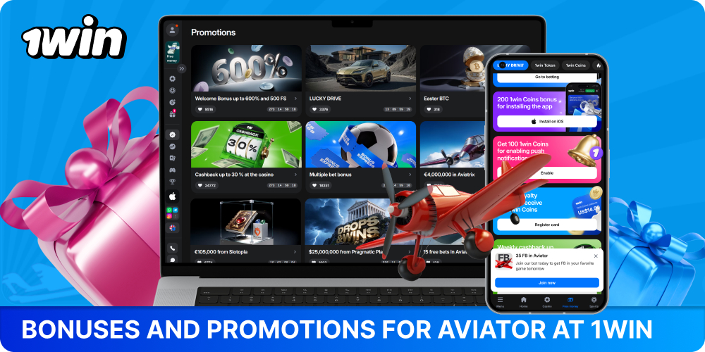 1win bonuses for Aviator boost players' balances and allow them to play with less risk