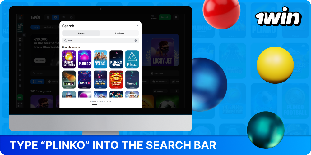 Find the Plinko game in the 1win casino