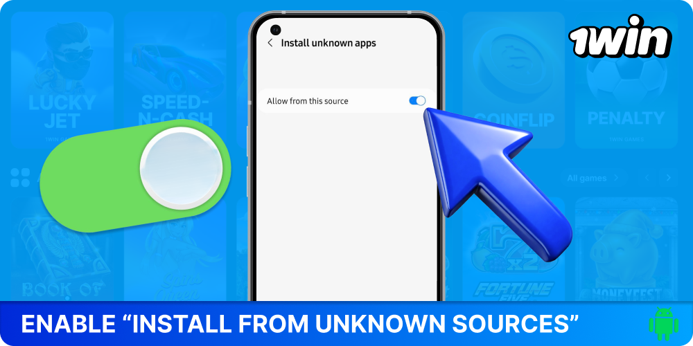 Enable installation from unknown sources to install the 1win app