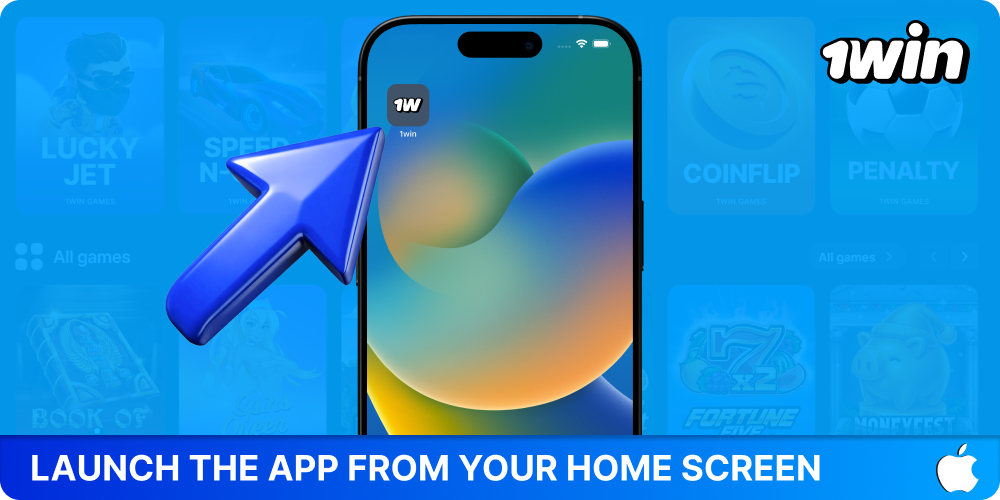 Launch the 1win app for iOS from the home screen
