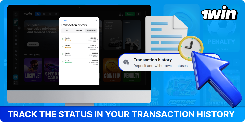 Track the status of your withdrawal in your transaction history