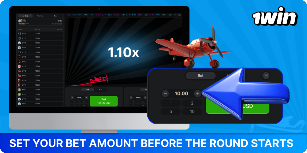 Set your bet amount before the start of the new Aviator round