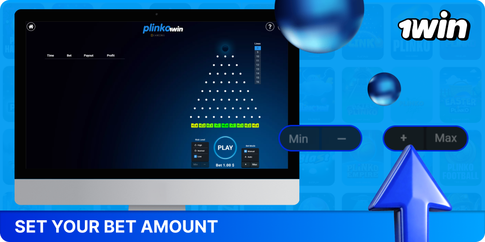Set your bet amount to start playing Plinko 1win