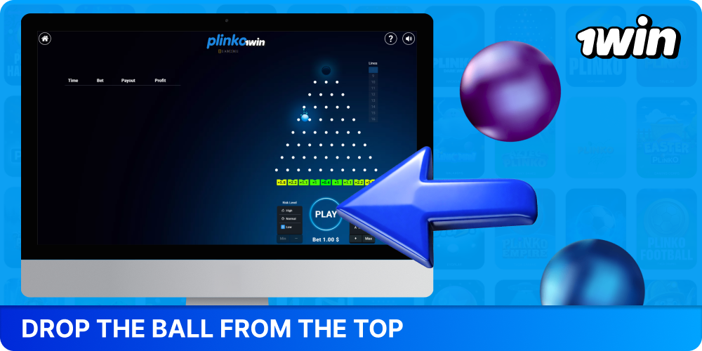 Launch the ball to start playing Plinko 1win