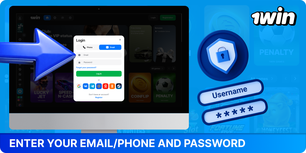 Enter your details and password to log in to your 1win account