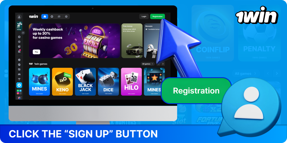 Click the Register button to create a 1win account