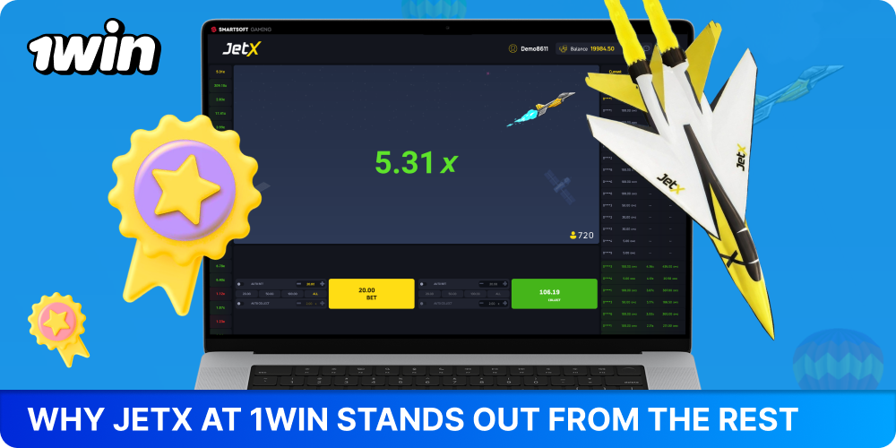 JetX on 1win stands out for its simplicity, fast rounds, auto-cashout feature, and high winning potential